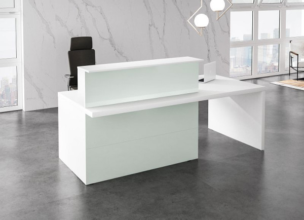 Kerkmann comptoir Vérone avec espace de réunion, L 2200 x P 1000 x H 1120 mm, blanc/verre, 20353610
