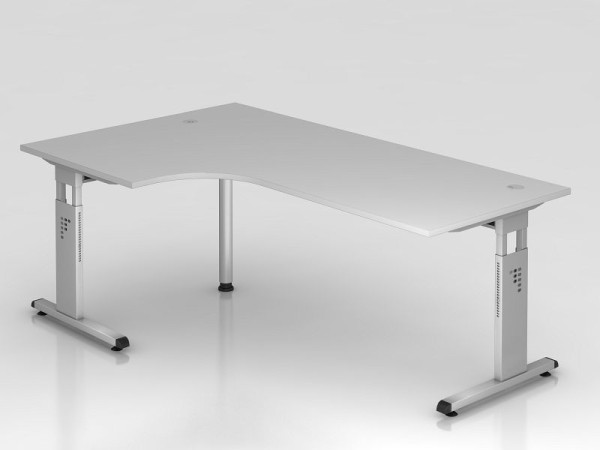Table d'angle Hammerbacher pied C 200x120cm 90° gris/argent, forme d'angle 90°, peut être montée à gauche ou à droite, hauteur de travail 65-85 cm, VOS82/5/S