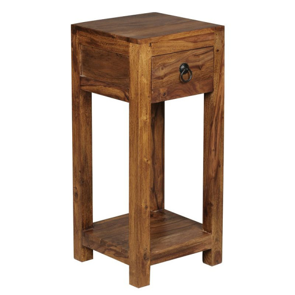 Wohnling table d'appoint MUMBAI en bois de Sesham massif 68 cm de haut avec tiroir design style maison de campagne, WL1.313