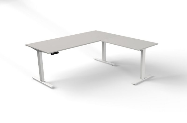 Table assis/debout Kerkmann L 1800 x P 800 mm avec élément rapporté, réglable en hauteur électriquement de 720 à 1200 mm, couleur : gris clair, 10382411