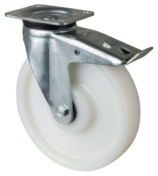 BS Rolls Roulette robuste avec frein, largeur 60 mm, Ø250 mm, jusqu'à 1400 kg, bande de roulement/corps de roue plastique, roulement à billes, L620.B15.250