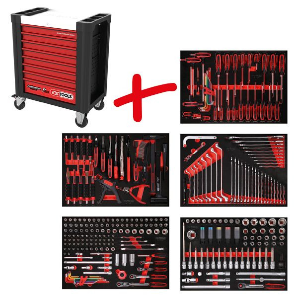 KS Tools PERFORMANCEplus set de dessertes d'atelier P10, avec 299 outils et 5 tiroirs, 810.5299