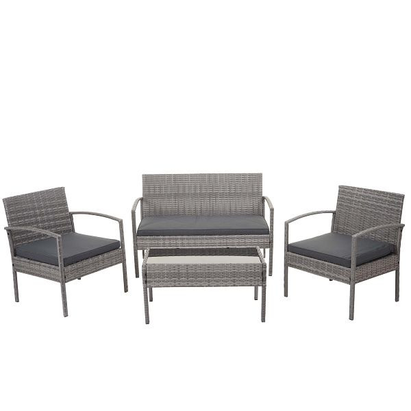 Ensemble en rotin synthétique Mendler HWC-F56, ensemble de balcon/jardin/salon, gris, coussins gris foncé, 76128