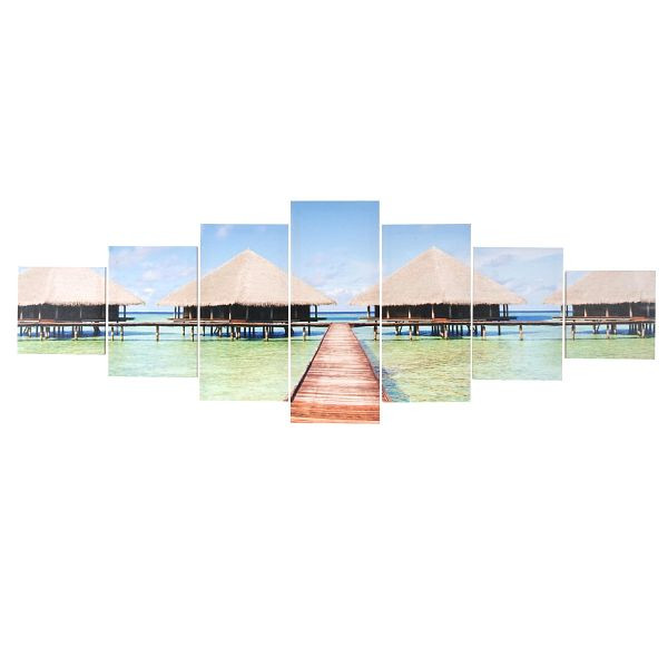 Tableau sur toile Mendler T375 XL, impression d'art sur châssis mural, 7 parties 245x87cm, Plage, 39167