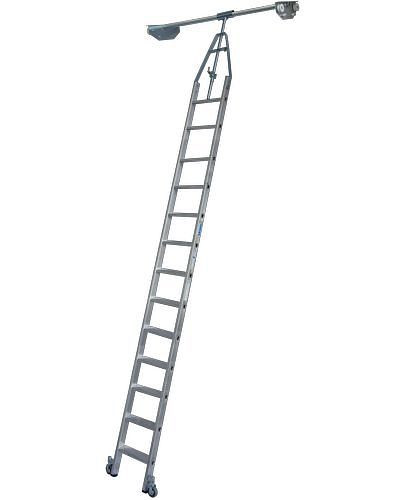 Escabeau Krause, étagère double, aluminium, mobile, avec système de rails, 13 marches, 257516