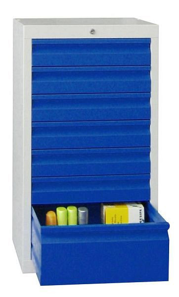 Guide coulissant pour armoire à tiroirs Pavoy, 900/500/500, serrure à cylindre, 1 rangée, 6x100, 1x200, 43444-050-001-910905