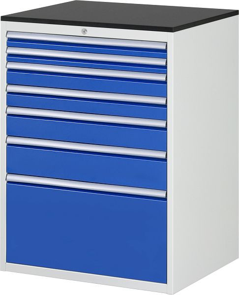 Armoire à tiroirs RAU série 7000, L770xP650xH1030mm, tiroirs : 2xH60, 2xH90, H120, H150, H360mm, plan de travail mélaminé résineux, 03-XL7.9A-M.11