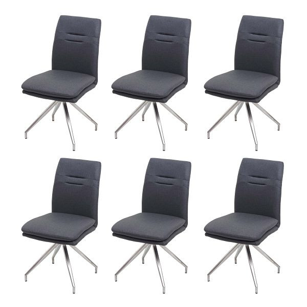 Mendler HWC-H70 ensemble de 6 chaises de salle à manger, chaises de cuisine, fauteuils, tissu/textile, acier inoxydable brossé, gris foncé, 3x73923