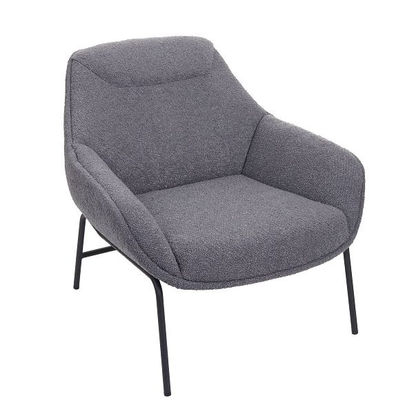 Chaise longue Mendler HWC-J77, fauteuil chaise cocktail, métal tissu bouclé, gris foncé, 83077