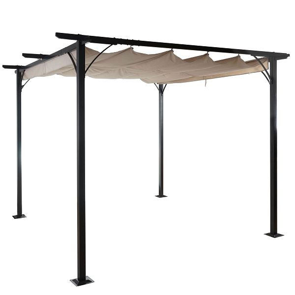 Mendler Pergola HWC-C42, pavillon de jardin, cadre stable 6cm + toit ouvrant, 3x3m crème, 45116