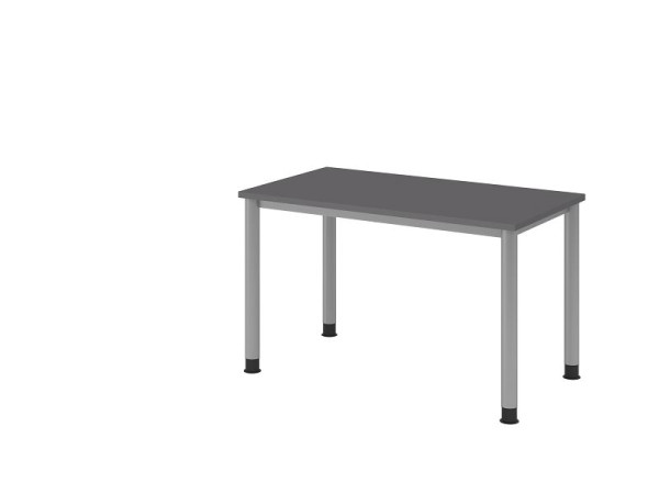 Bureau Hammerbacher 4 pieds rond 120x67cm graphite/argent, chant ABS 2 mm, forme rectangulaire, VHS612/G/S