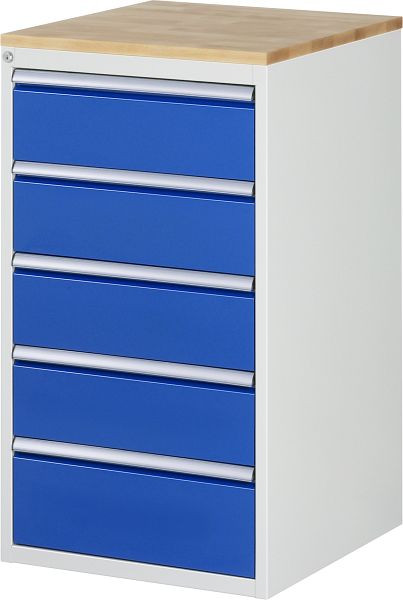 Armoire à tiroirs RAU série 7000, plan de travail en hêtre massif, 5 x taille de tiroir L 4xH180, 1xH210 mm, 580x1035x650 mm, 03-L7.5A-B.11
