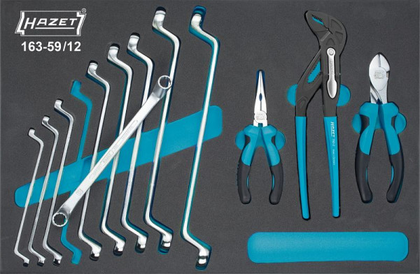 Jeu d'outils Hazet, clé polygonale double, pinces, profil extérieur à double hexagone, nombre d'outils : 12, 163-59/12