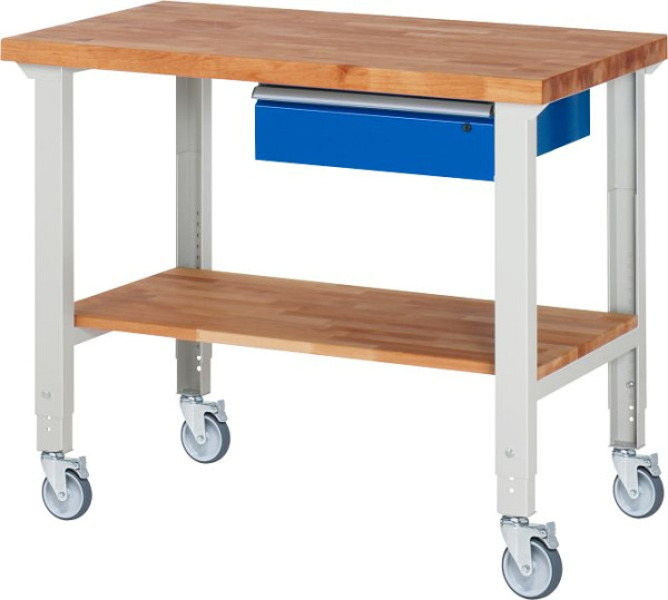 Etabli mobile RAU (réglable en hauteur) 7001A7, 1250x700x950-1000mm, 4 roulettes pivotantes, 05-7001A7-127B4H4.11