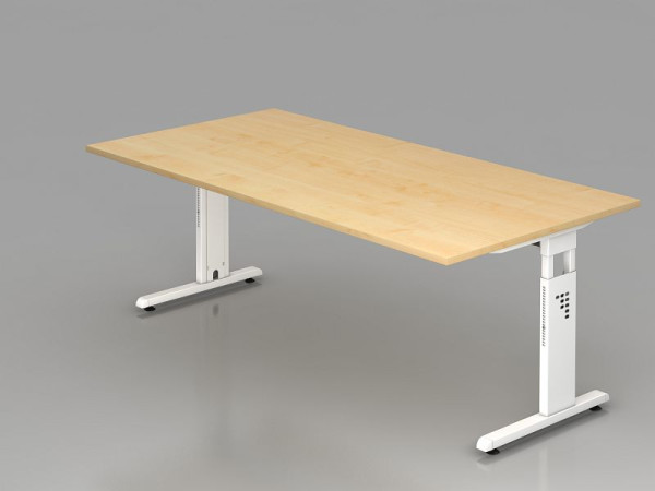 Bureau Hammerbacher pied C 200x100cm érable/blanc, hauteur de travail 65-85 cm, VOS2E/3/W