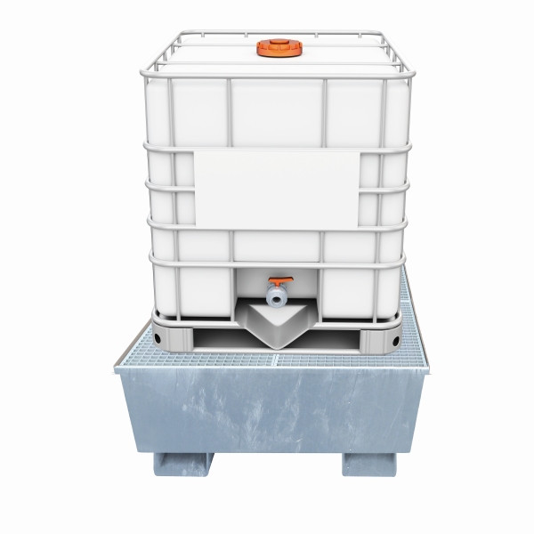Bac de récupération industriel Eichinger à parois latérales coniques, avec grille, 1 x IBC galvanisé à chaud, 30102000002001