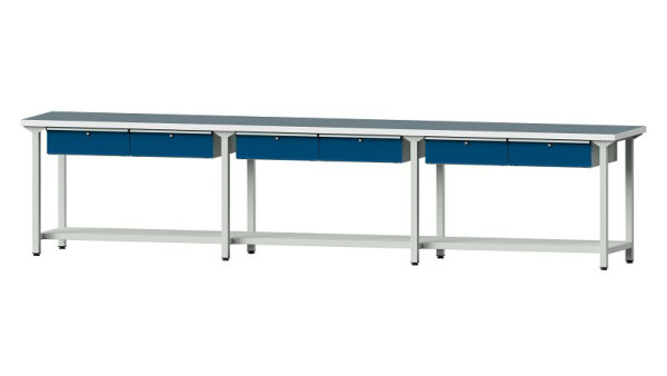 Bancs de travail ANKE table de travail, modèle 105, 4050 x 700 x 890 mm, RAL 7035/5010, UBP 40 mm, 400.525