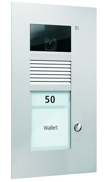 Platine de rue vidéo TCS série AVU avec 1 bouton de sonnette (aligné à droite), 1 colonne, UP argent, AVU14010-0010