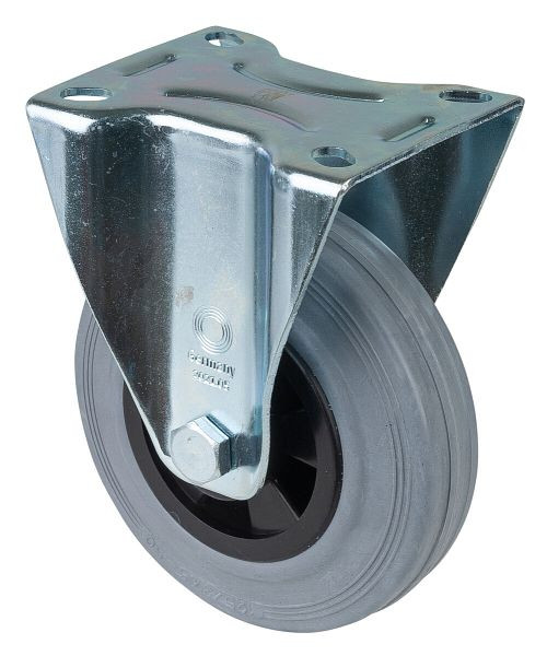 Rouleau de transport BS rollers, rouleau fixe, largeur de roue 37,5 mm, roue Ø 125 mm, capacité de charge 100 kg, plastique, roulement à rouleaux, plaque, pack : 2 pièces, L410.B46.125