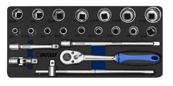 Jeu de clés à douille Boxo 1/2" SAE, 21 pièces, UE : 5 pièces, BX003S-2