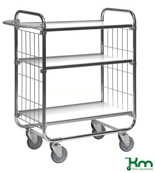 Chariot latéral Kongamek série 8000, 4 roulettes pivotantes dont 2 avec frein, 1195 x 470 x 1120 mm, KM8000-3LB