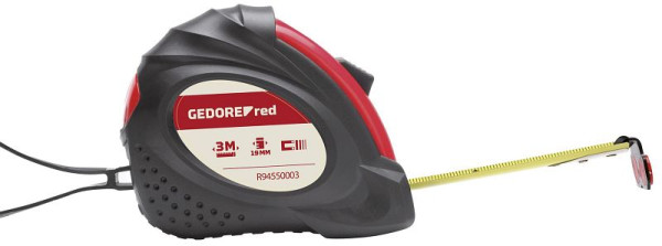 Mètre ruban rouge GEDORE, longueur 3 m, largeur du ruban 19 mm, classe II, 3301427