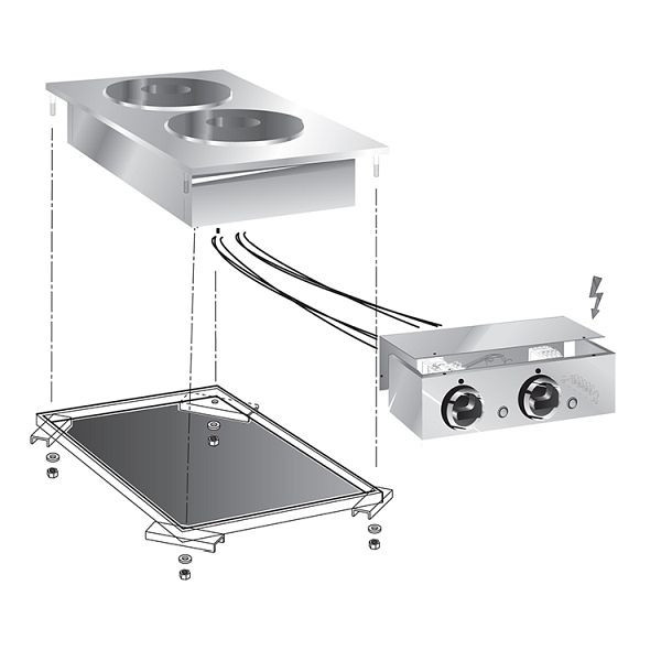 Cuisinière électrique encastrable Gastro-Inox, 2 plaques de cuisson, 40cm avec boîtier de connexion, 160.506