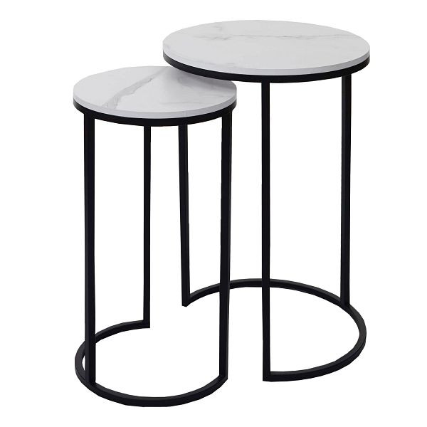 Mendler ensemble de 2 tables d'appoint HWC-K46, table basse table de chevet table de salon, aspect marbre MDF, blanc-noir, 94402