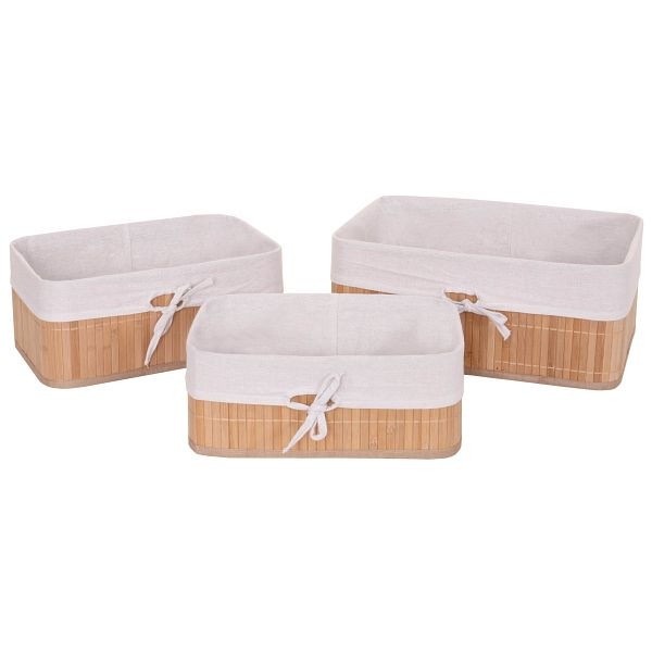 Mendler Lot de 3 paniers de rangement HWC-C21, panier boîte de rangement boîte de commande boîte de tri étagère panier, bambou, couleur naturelle, 61220