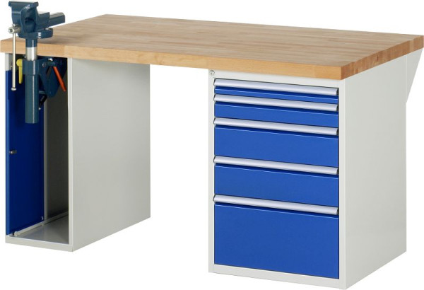 Etabli RAU série 7000 - conception modulaire, 5 x tiroirs, 1 x armoire à étaux, 1500x840x900 mm, 03-7511A2-159B4S.11