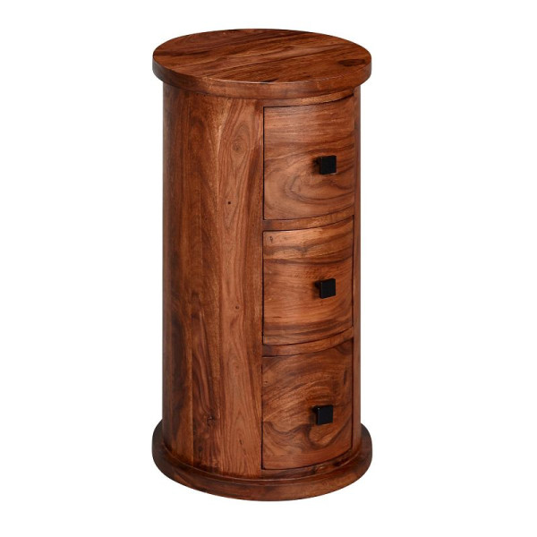 Wohnling Design Buffet en Bois Massif Sheesham 35x65x35 cm, avec 3 Tiroirs, Rond, WL6.149