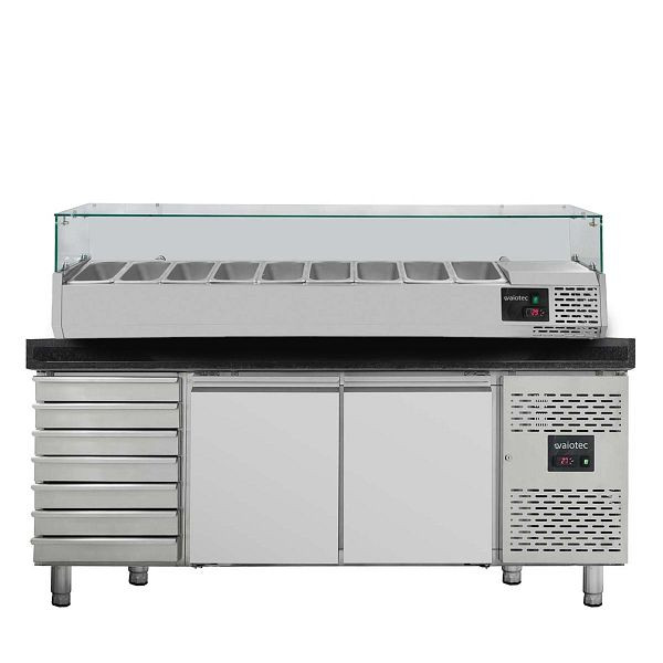 Table réfrigérante à pizza Vaiotec EASYLINE 800 / 2 portes et 7 tiroirs "noir" avec accessoire de refroidissement GN1/3, 11270