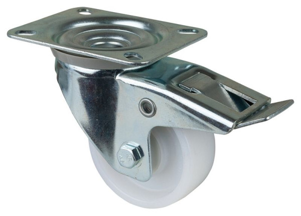 Rouleau de transport BS rollers avec frein, largeur 30 mm, Ø80 mm, jusqu'à 155 kg, bande de roulement/corps de roue en plastique, roulement à billes, lot de 2, L420.B15.081