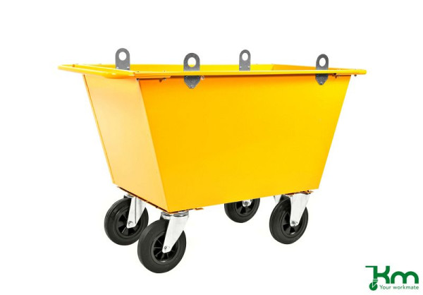 Chariot à déchets Kongamek 200 l, 1220 x 580 x 790 mm, jaune, 2 roulettes fixes 2 roulettes pivotantes, avec anneaux de levage, KM143025-L