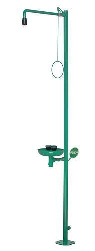 Douche d'urgence corporelle DENIOS avec douche oculaire et puisard, vert, 250-085