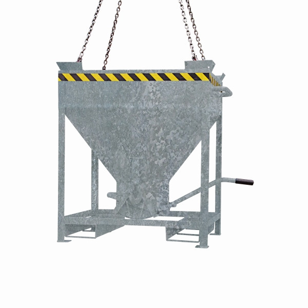 Conteneur silo industriel Eichinger, poches d'accès et œillets de grue, sortie centrale pouvant être actionnée à l'aide d'un levier, 300 litres galvanisé à chaud, 20520400002000