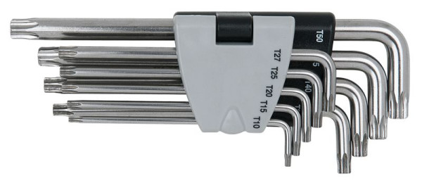 KS Tools Clé coudée Torx en acier inoxydable avec alésage, longue, 9 pièces, 964.0620