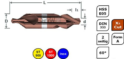 Foret à centrer SPPW HSS-E08 + X5.Cut DIN333 forme A - 4.00x10.0, 1234800400