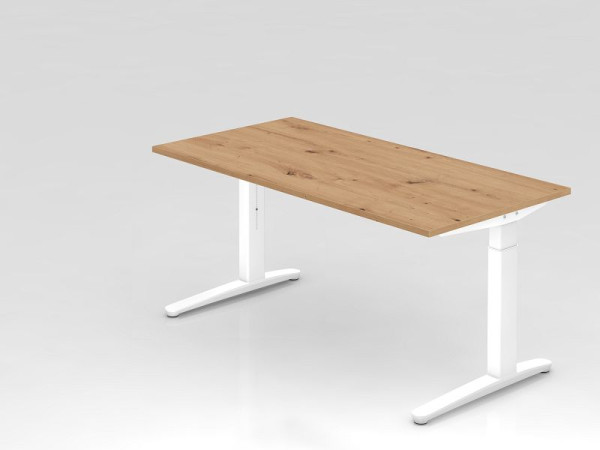 Bureau Hammerbacher XB16, 160 x 80 cm, plateau : chêne noueux, épaisseur 25 mm, chant ABS 2 mm, forme rectangulaire, blanc, VXB16/R/WW