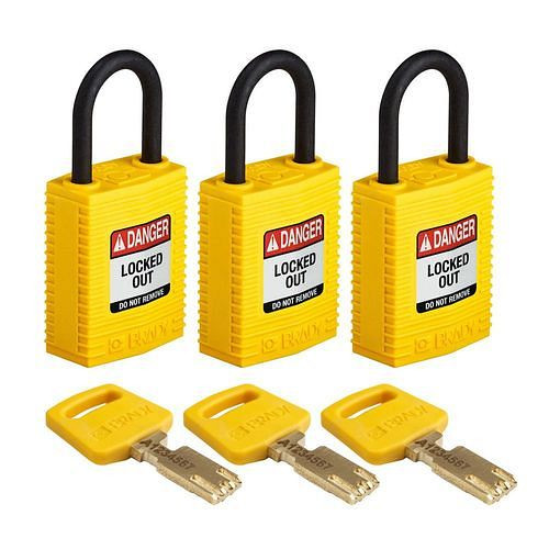 Cadenas Brady SafeKey, nylon, paquet de 3, anse transparente hauteur 25,40 mm, jaune, 311935