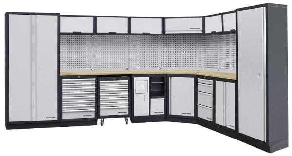 Système d'armoire d'atelier à 8 éléments Kraftwerk MOBILIO - solution d'angle, avec paroi carrée perforée, 3964E