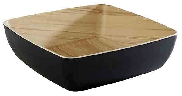 Bol APS -FRIDA-, 25 x 25 cm, hauteur : 7,5 cm, mélamine, intérieur : aspect bois, extérieur : noir, 84562