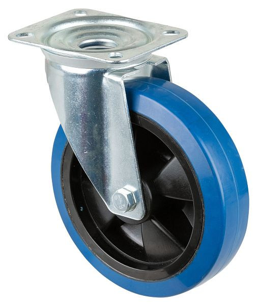 Rouleau de transport BS rollers, largeur de roue 50 mm, roue Ø 200 mm, capacité de charge 300 kg, pneus élastiques bleus, corps de roue en plastique, roulements à billes, L400.B62.201