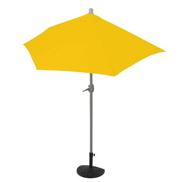 Mendler parasol semi-circulaire Parla, demi-parasol balcon parasol, UV 50+ polyester/aluminium 3kg, 270cm jaune avec pied, 97729+35128