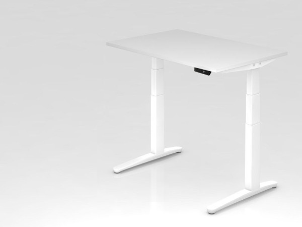 Bureau assis-debout électrique Hammerbacher 120x80cm blanc/blanc, forme rectangulaire, VXBHM12/W/WW