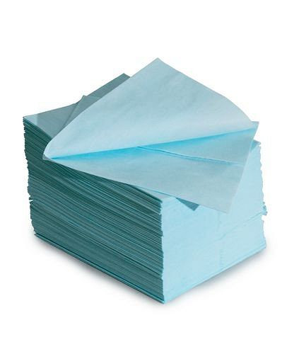 Lingettes nettoyantes résistantes aux solvants DENIOS, pliées en Z, 1 boîte distributrice, turquoise, 130-041