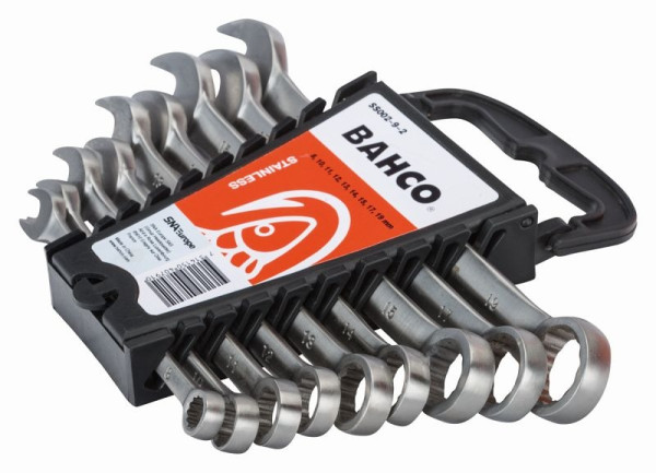 Jeu de clés mixtes Bahco, acier inoxydable/inox, magnétique, coudée à 15°, 9 pièces, SS002-9-2