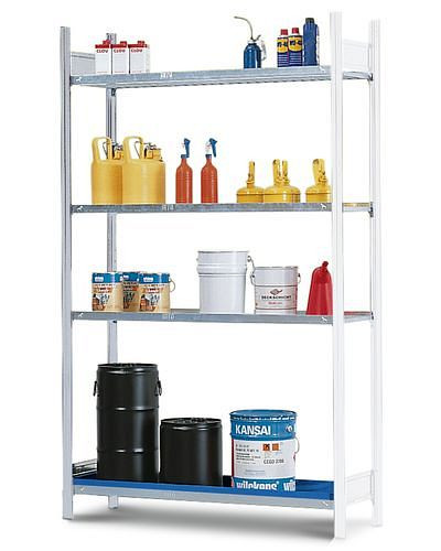 Rack pour matières dangereuses DENIOS GRG 1340 pour matières inflammables, 1 plateau galvanisé et 3 grilles galvanisées, unité complémentaire, 199-569