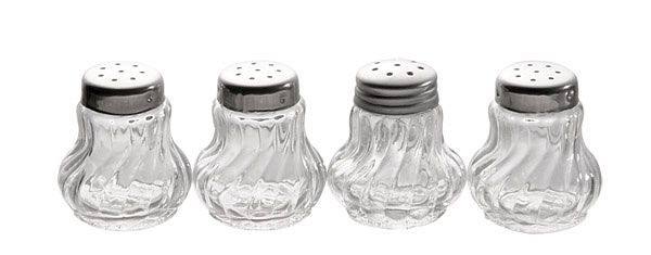 Mini shakers APS, Ø 3,5 cm chacun, hauteur : 4 cm, récipient en verre, couvercle en acier inoxydable, lot de 4, 40503
