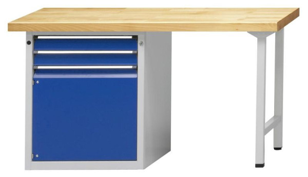 Établi combiné ANKE; 1500x700 mm; RAL 7035/5010; Élément bas gauche 660x615 mm, 2 tiroirs 90 mm; 1 porte 540 mm